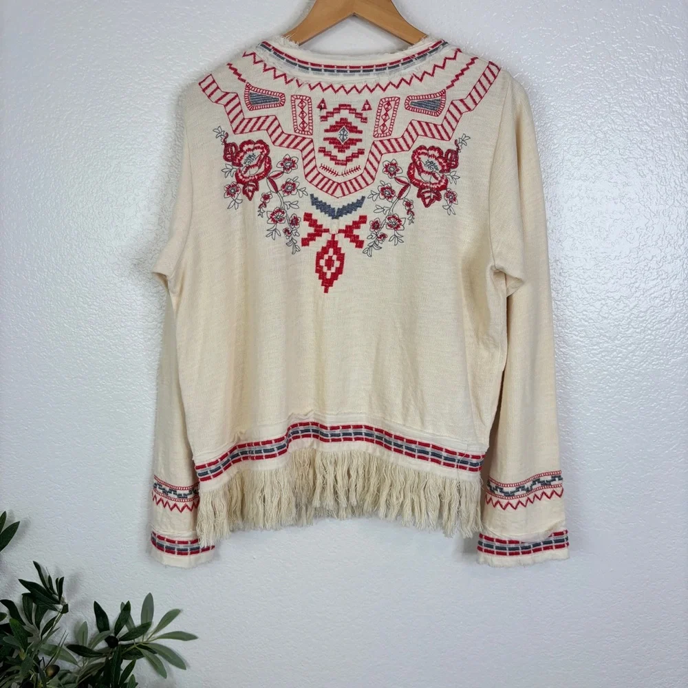 JOHNNY WAS Yatzil Embroidered Fringe Jacket in Vanilla Size L - Picture 5 of 14